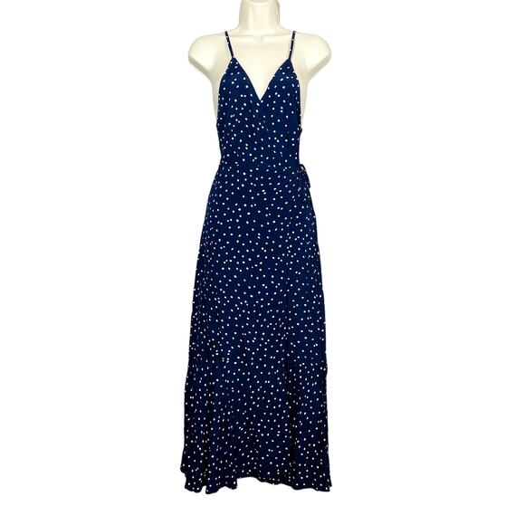 NEW! Bohme Wrap MAxi Dress Polka Dot Print Strappy Blue White - S - Picture 1 of 4